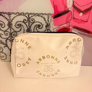 Arbonne Cream Cosmetic Zip Pouch with Gold Logo